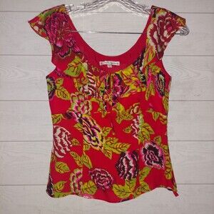 Nanette Lepore Silk Top Size 2 Red Sleeveless Ruffle Camisole